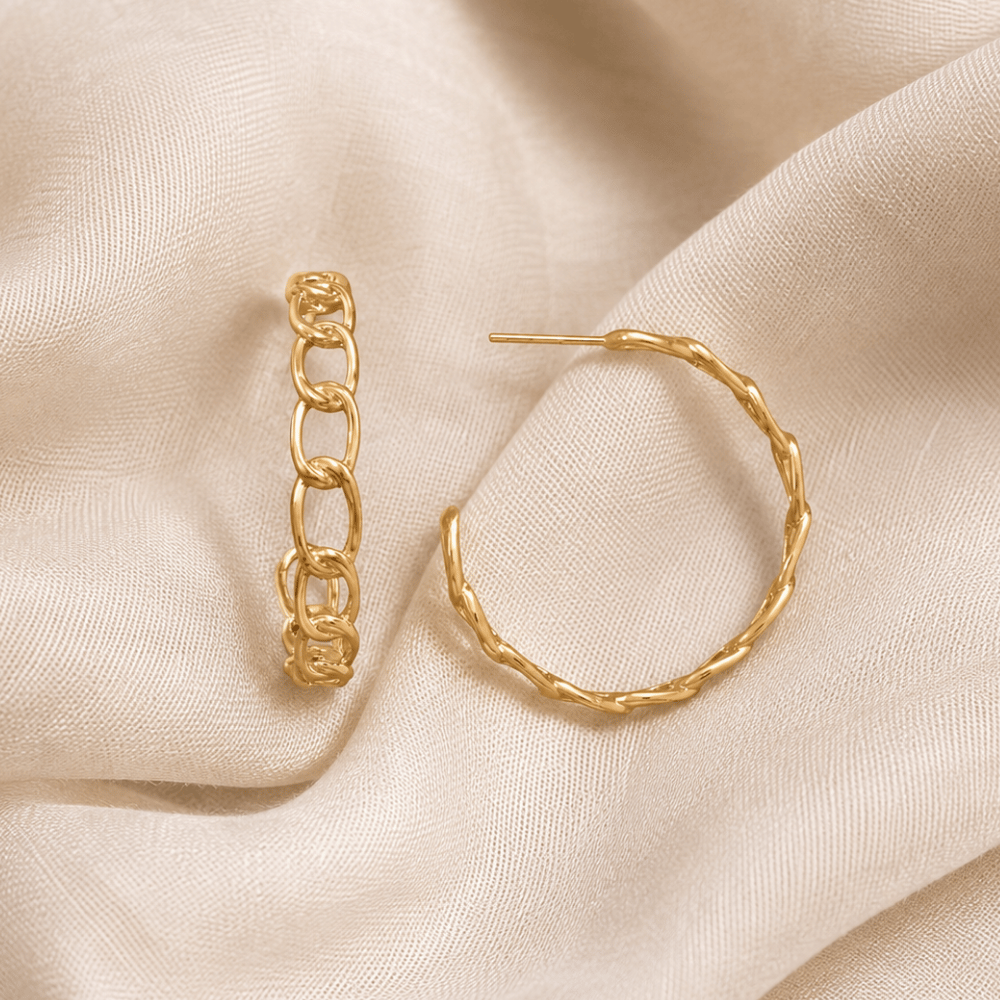 14 Karat Gold Plated Curb Link 3/4 Hoop Earrings