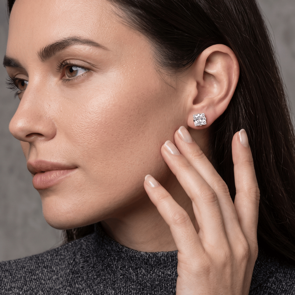 CZ Square Stud Earrings