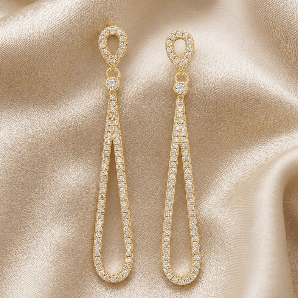 14 Karat Gold Plated CZ Pear Drop Earrings