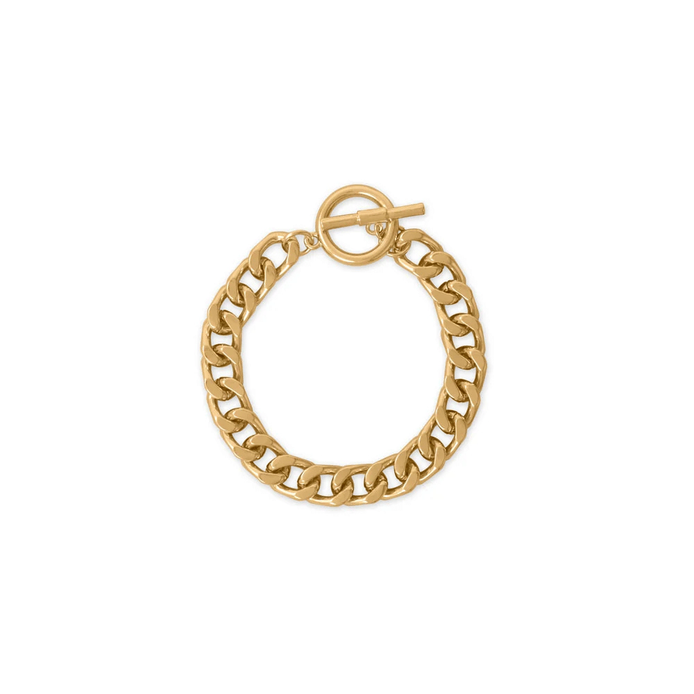 8" Gold Tone Curb Chain Toggle Bracelet - 10.5mm