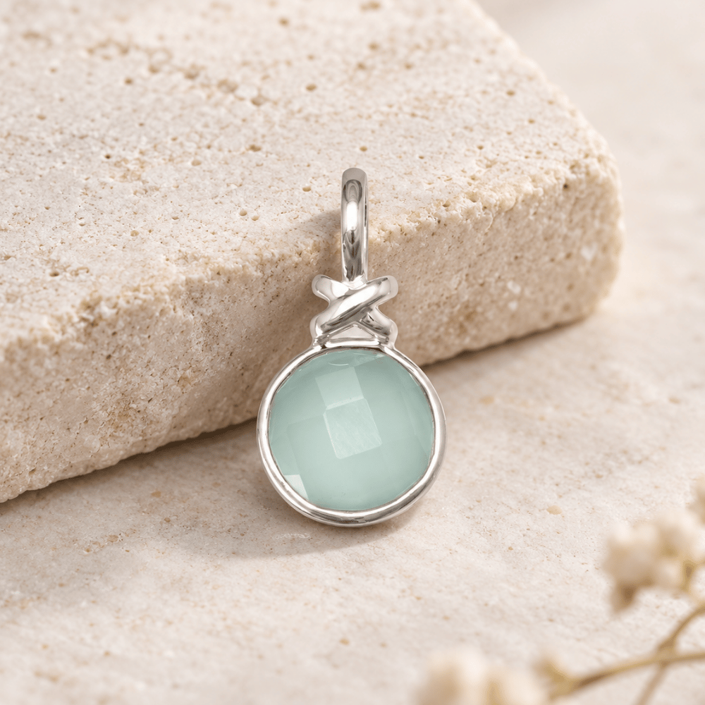 Faceted Sea Green Chalcedony Pendant with "X" Design