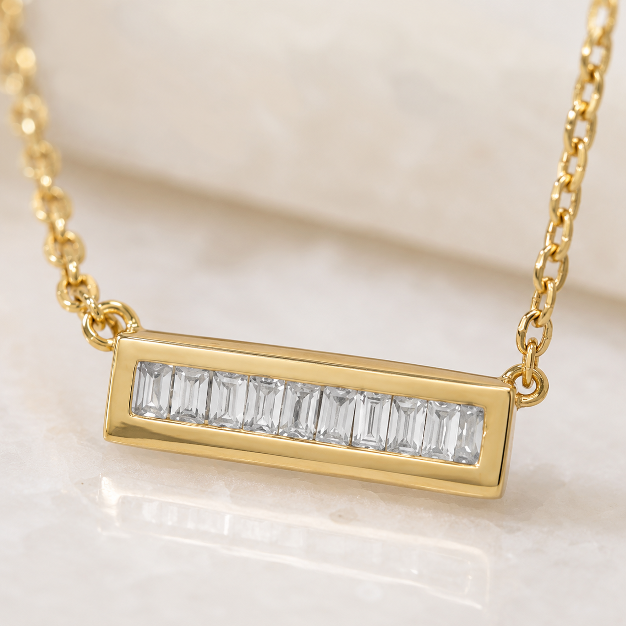 14 Karat Gold Plated Mini CZ Bar Necklace