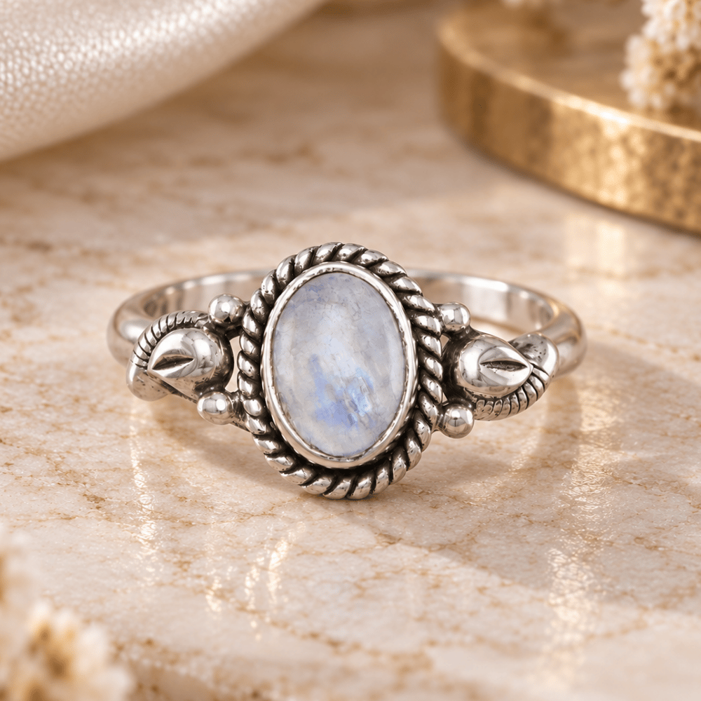 Oxidized Rainbow Moonstone Ring