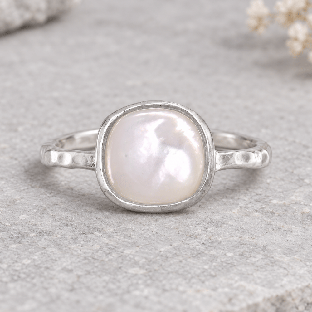 Textured 7.5mm Square Stone Ring