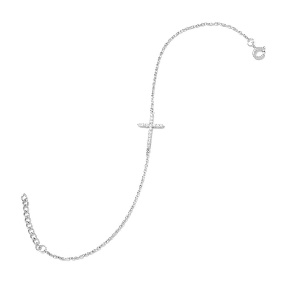 7" + 1" Rhodium Plated 925 SS Bracelet