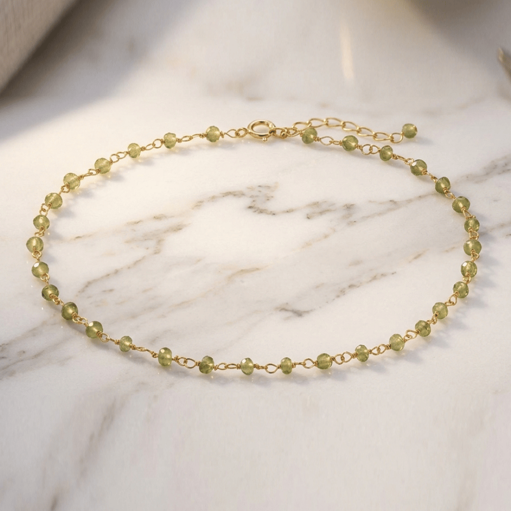 9.5" + 1" 14 Karat Gold Plated Bead Anklet