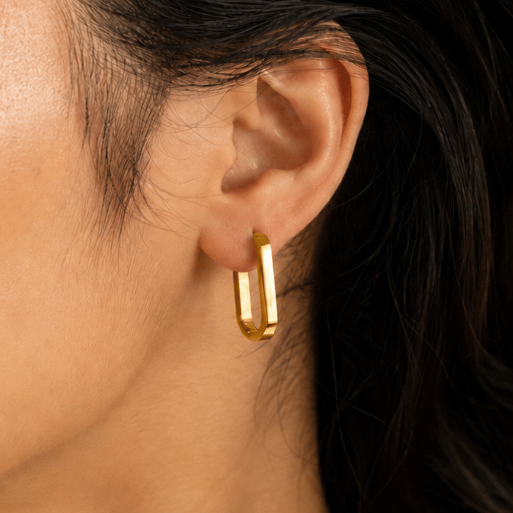 Stainless Steel Oval Square Tube Hoop Earrings