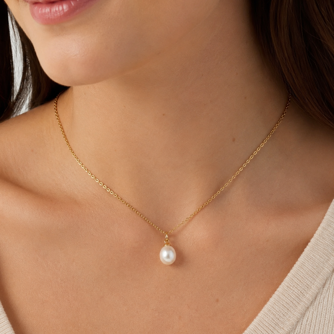 16" 18 Karat Gold PVD Stainless Steel Cultured Freshwater Pearl Drop Necklace