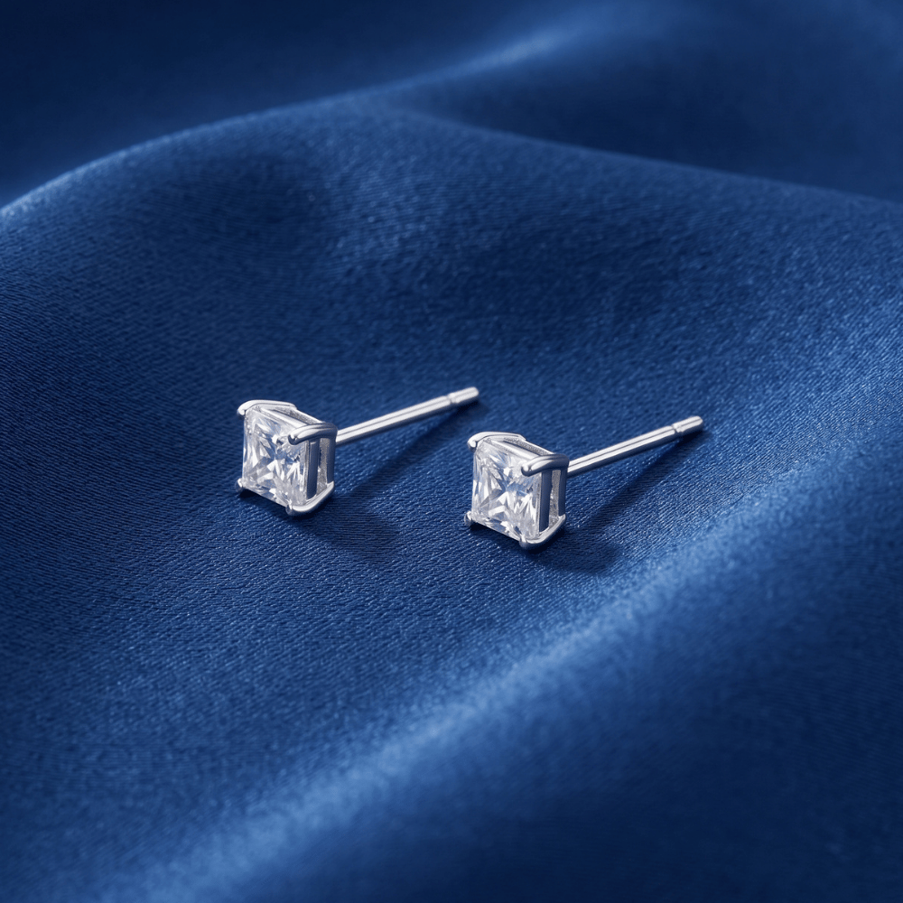 CZ Square Stud Earrings
