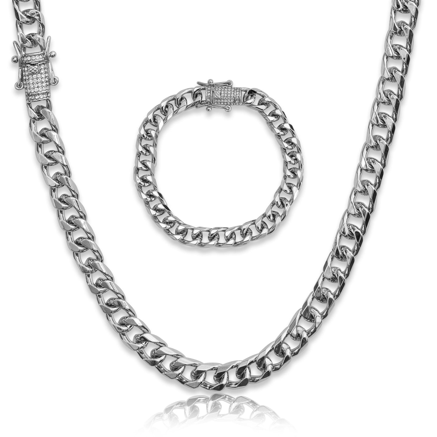 Stainless Steel Diamond-Cut Chain & Bracelet - 9mm