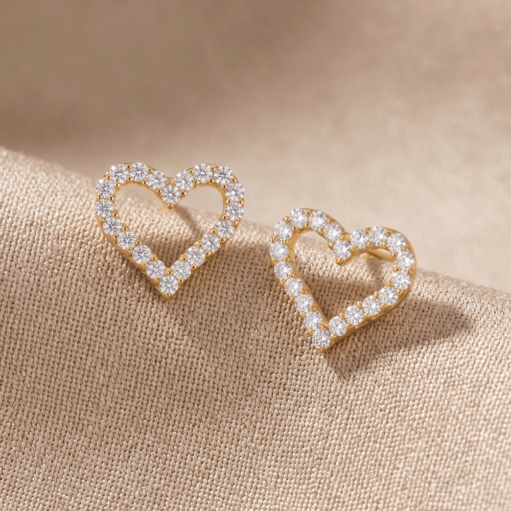 14 Karat Gold Plated CZ Heart Outline Earrings