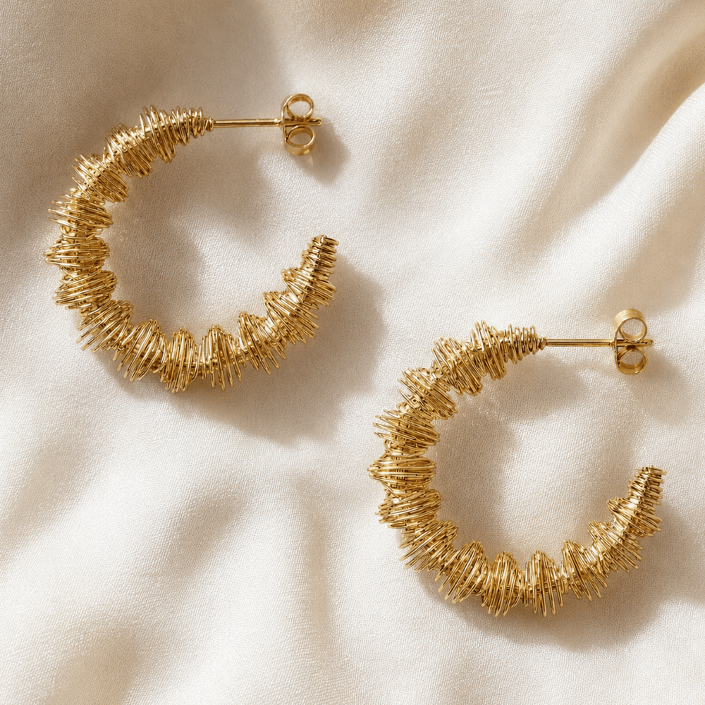 18 Karat Gold PVD Stainless Steel Wired Statement Hoop Earrings