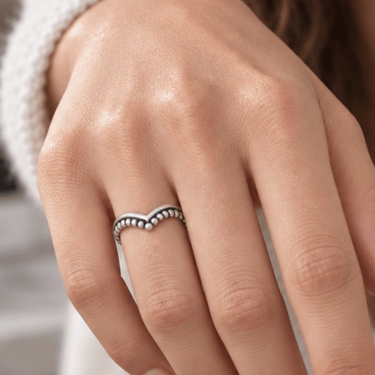 Oxidized Beaded "V" Design Ring