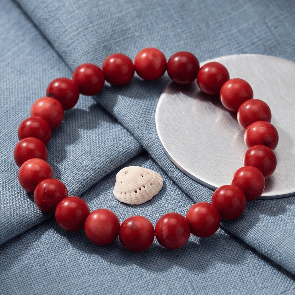 Dyed Red Coral Bead Stretch Bracelet
