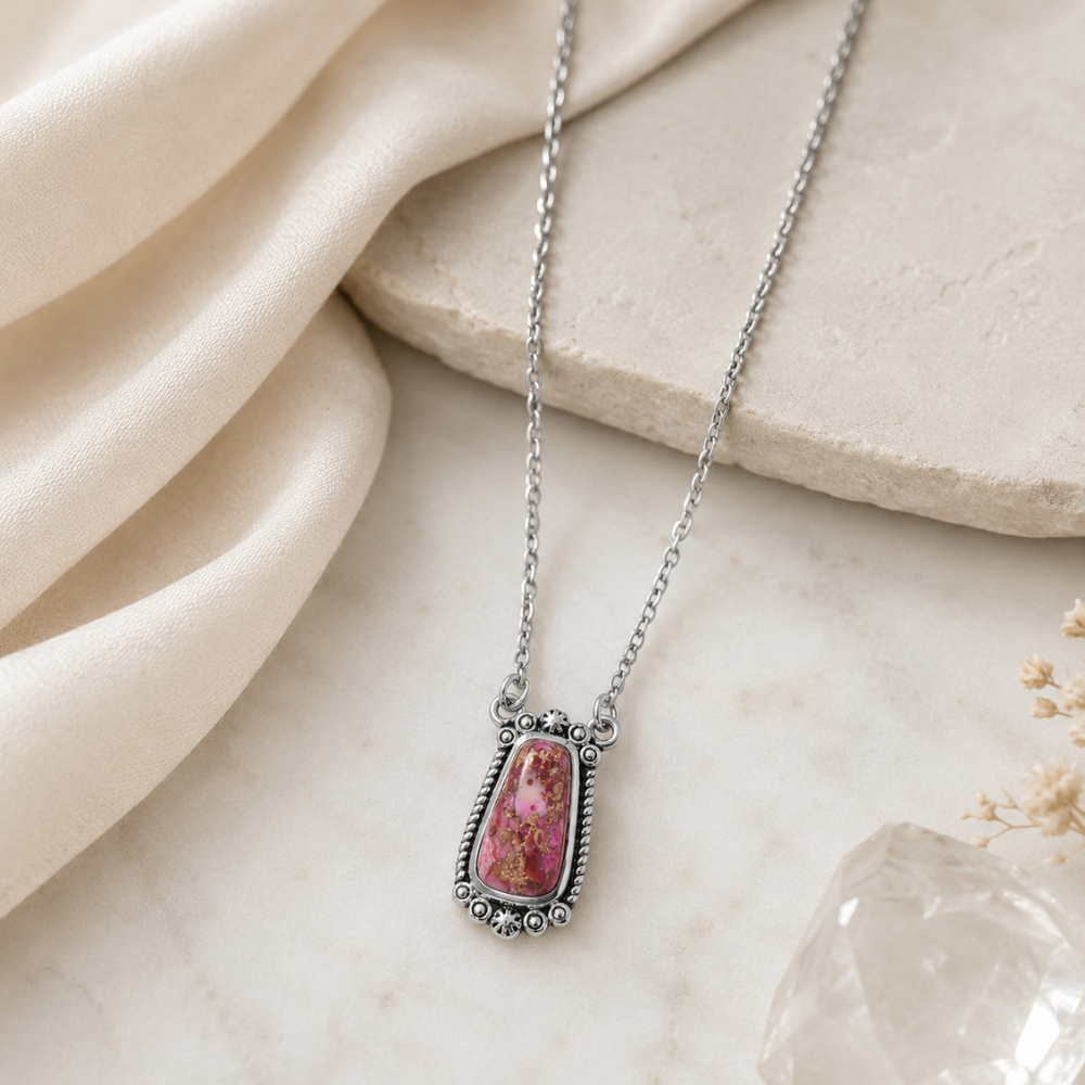 18" + 2" Oxidized Pink Spiny Oyster Necklace