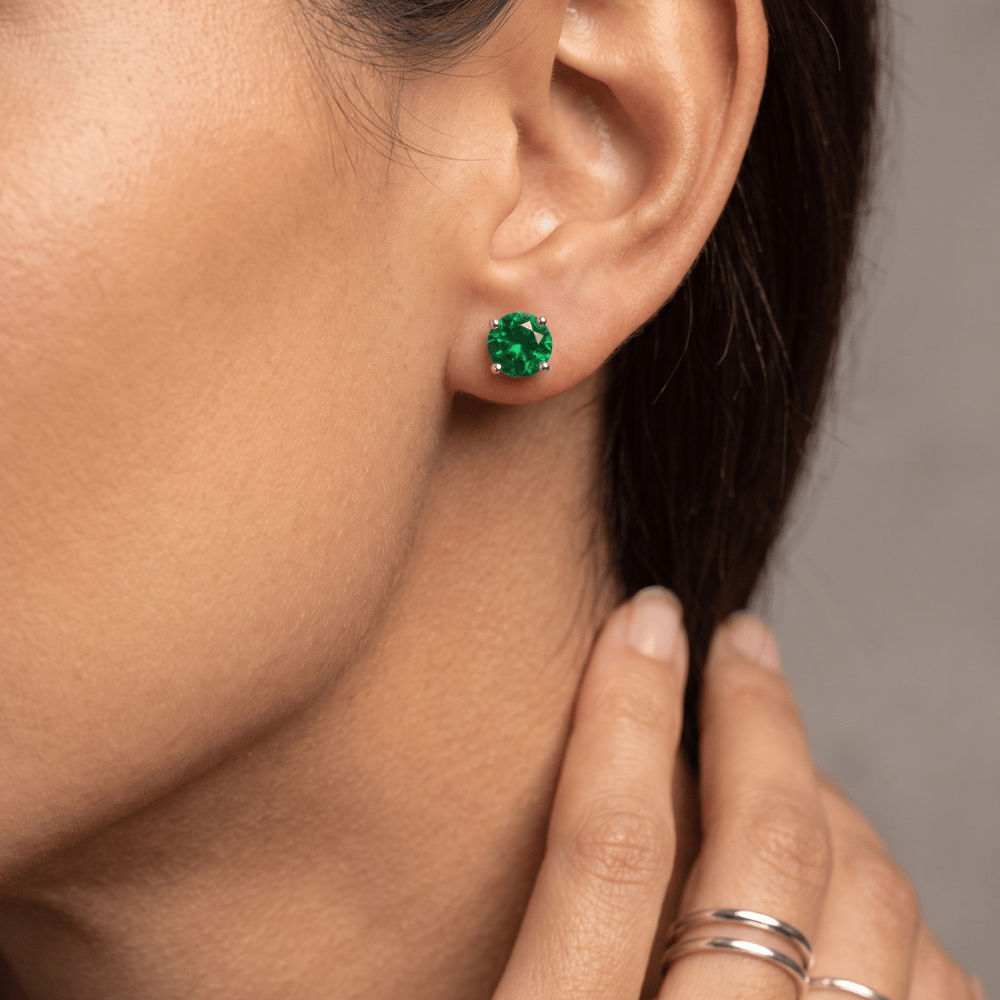 Rhodium Plated Birthstone Stud Earrings