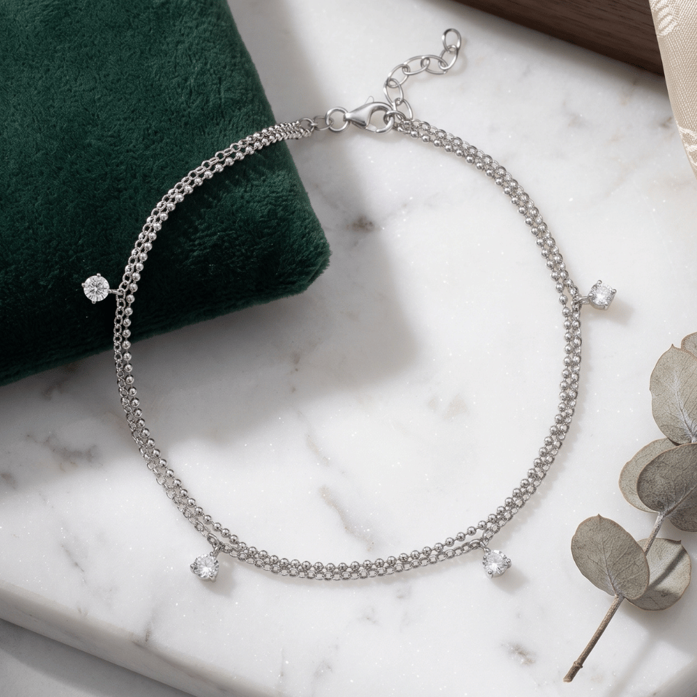 Double Strand 4mm CZ Charm Anklet