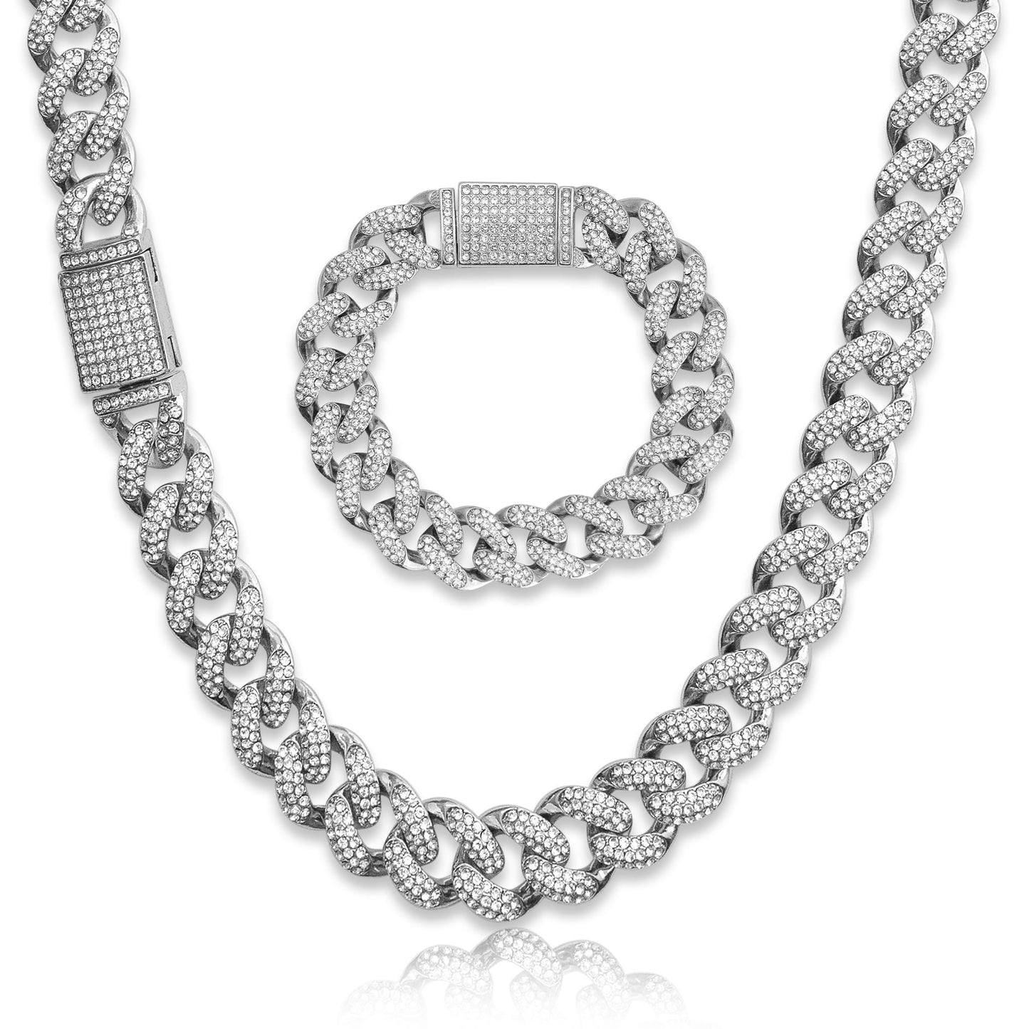 Iced Out Miami Cuban Link Chain & Bracelet - 15mm