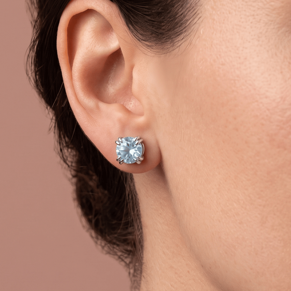 Rhodium Plated Birthstone Stud Earrings