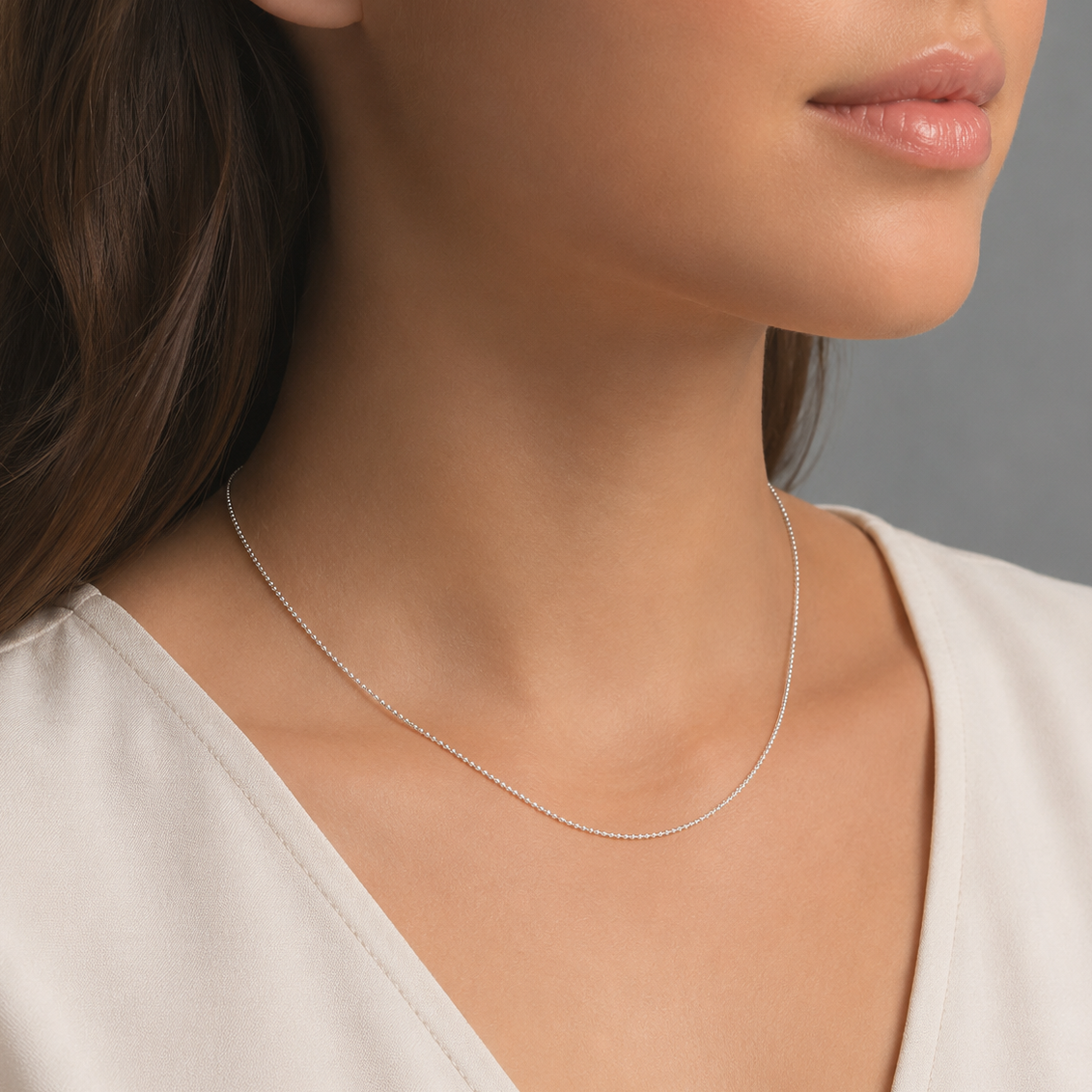 925 Sterling Silver Bead Chain Necklace - 1mm