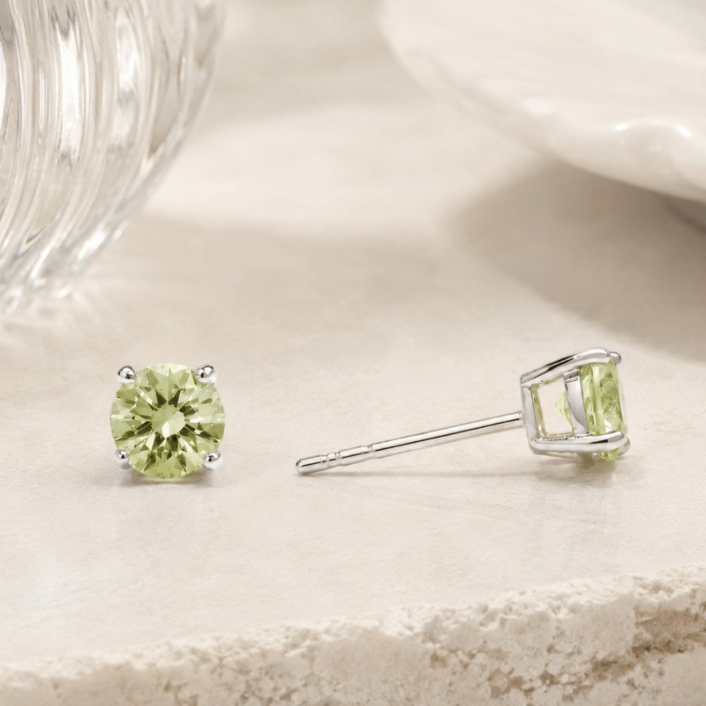 Rhodium Plated Birthstone Stud Earrings