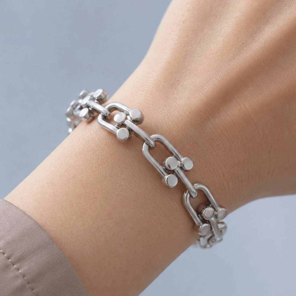 Stainless Steel Horse Bit Hinged Bangle Bracelet - Silver