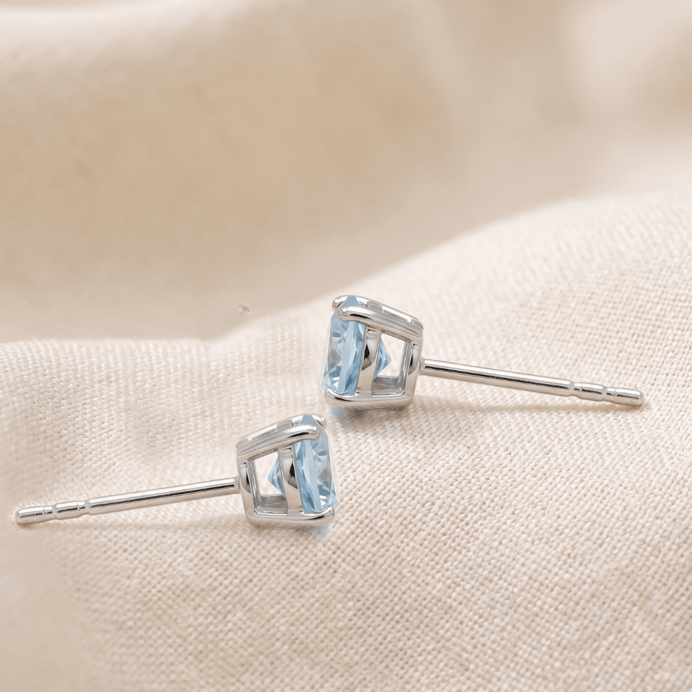 Rhodium Plated Birthstone Stud Earrings