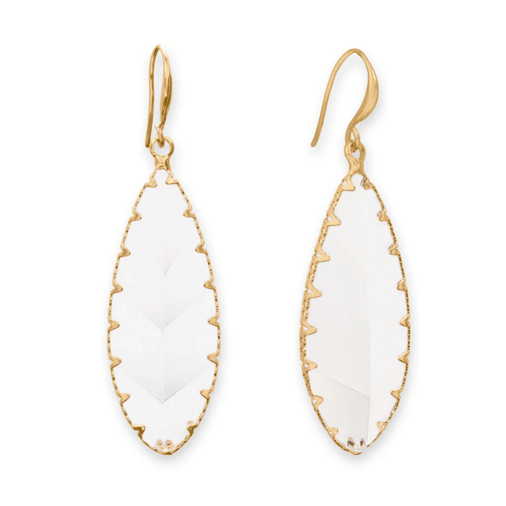 Gold Tone Etched Leaf Glass French Wire Fashion Earrings