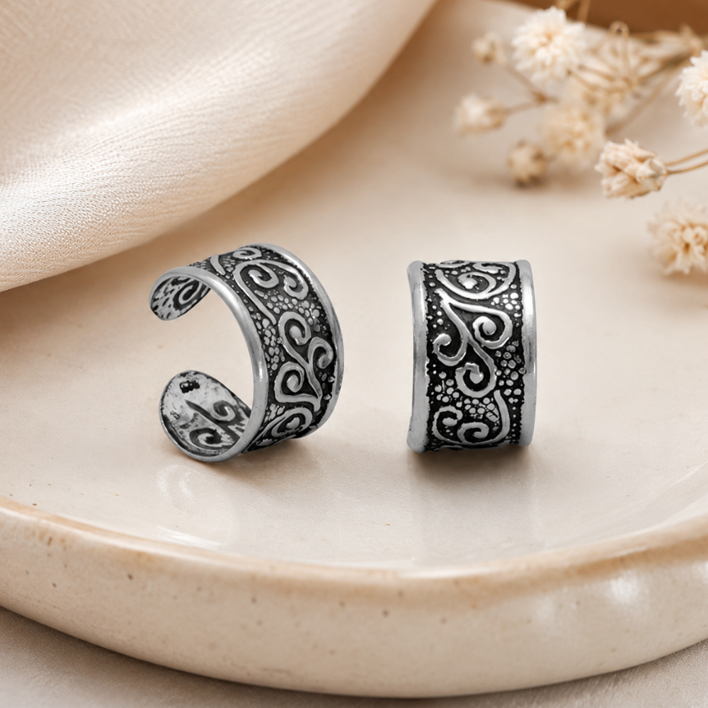 Oxidized Floral Design Ear Cuffs