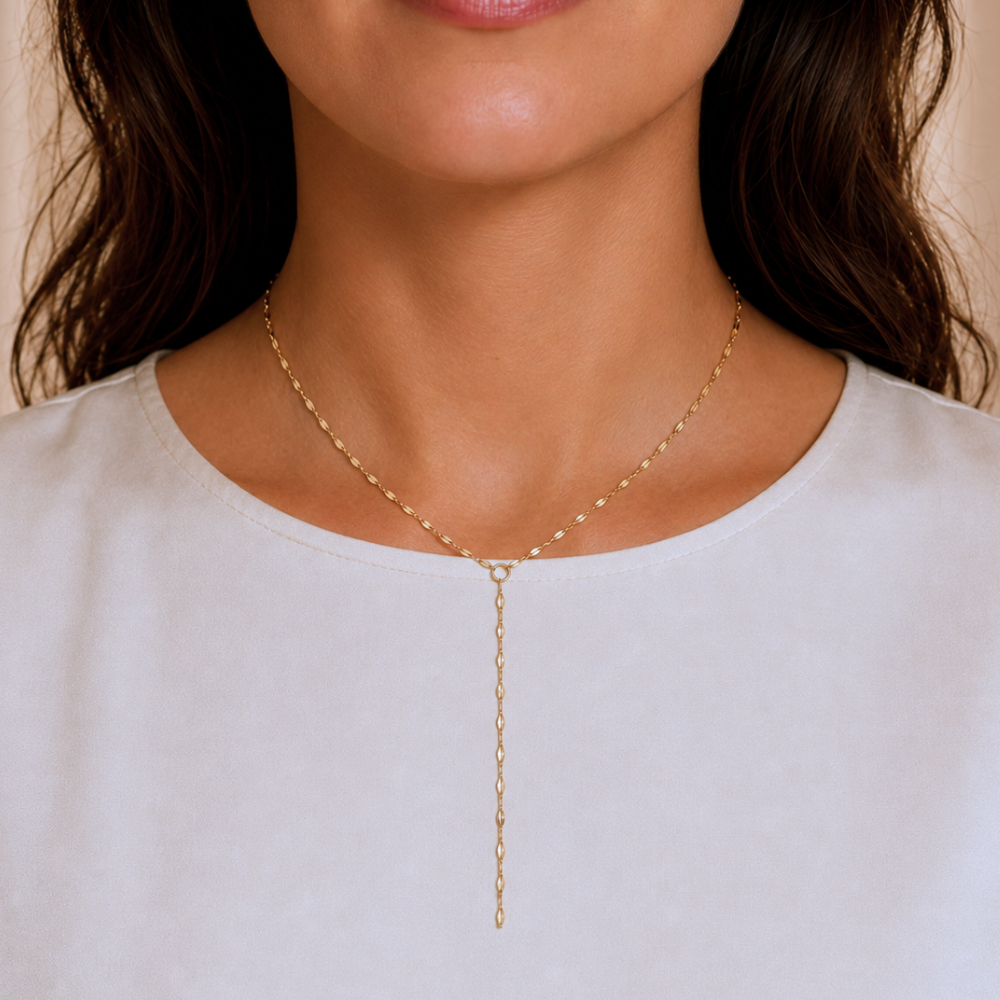 15" 18 Karat Gold PVD Stainless Steel Coffee Chain Y-Drop Necklace