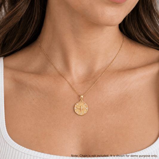 14 Karat Gold Plated Honeycomb, Bee and CZ Pendant