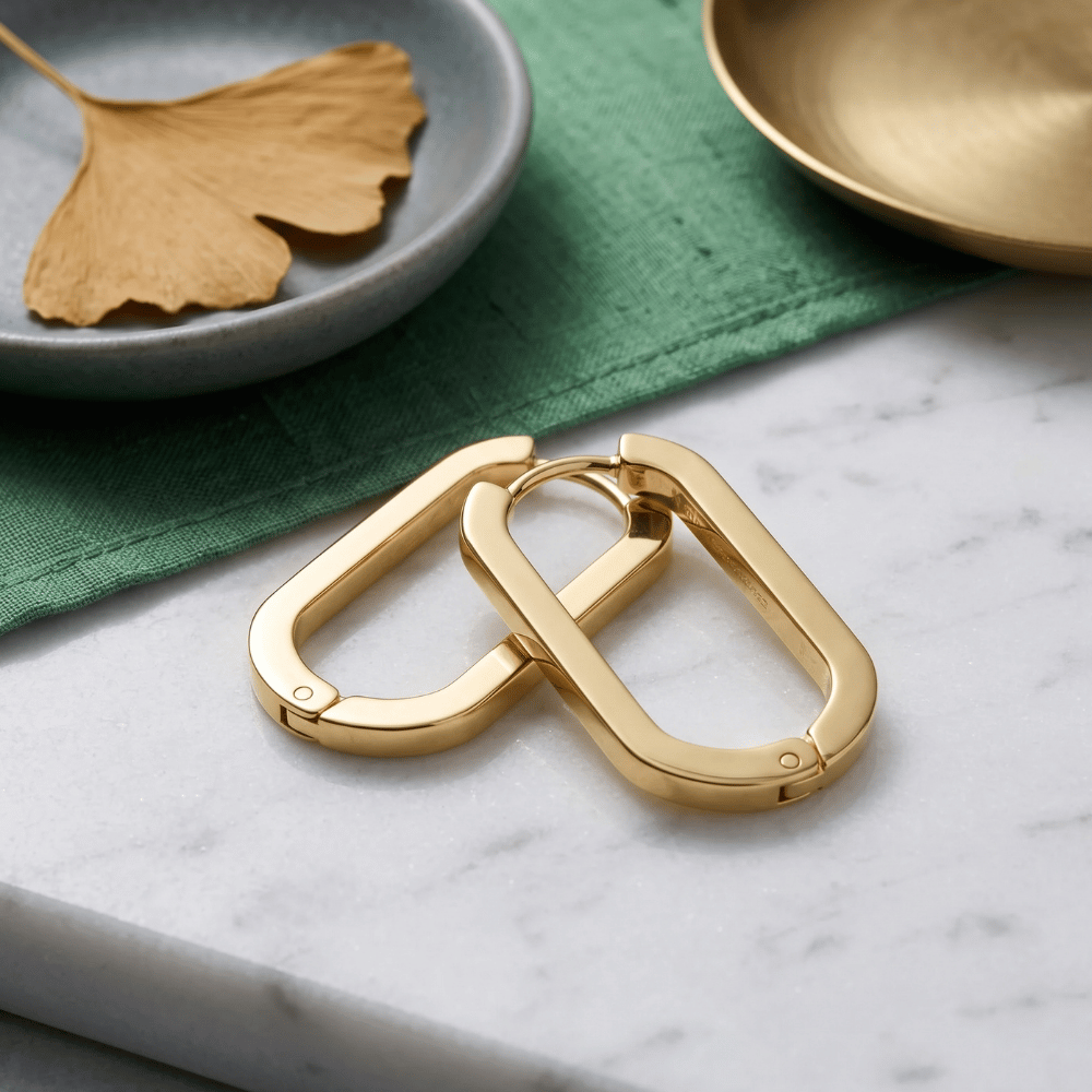 Stainless Steel Oval Square Tube Hoop Earrings