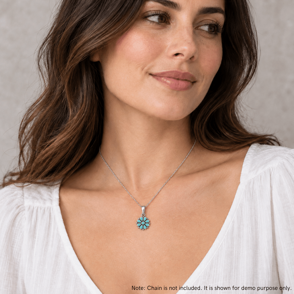 Reconstituted Turquoise Flower Pendant