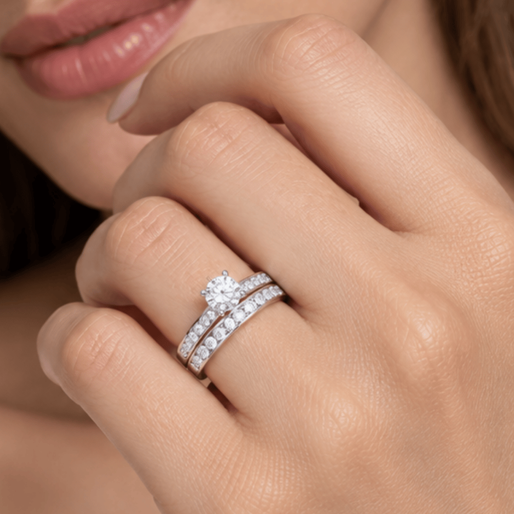 Rhodium Plated Wedding Band Set