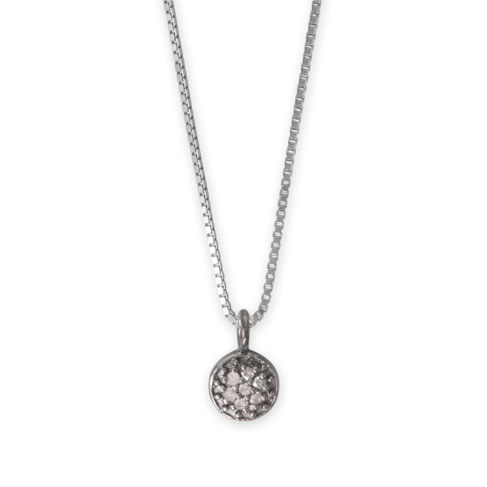 16" Black Rhodium Plated Diamond Studded Disc Necklace