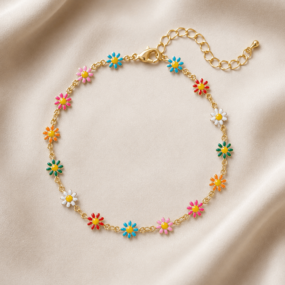 9" + 2" Multicolor Enamel Flower Fashion Anklet