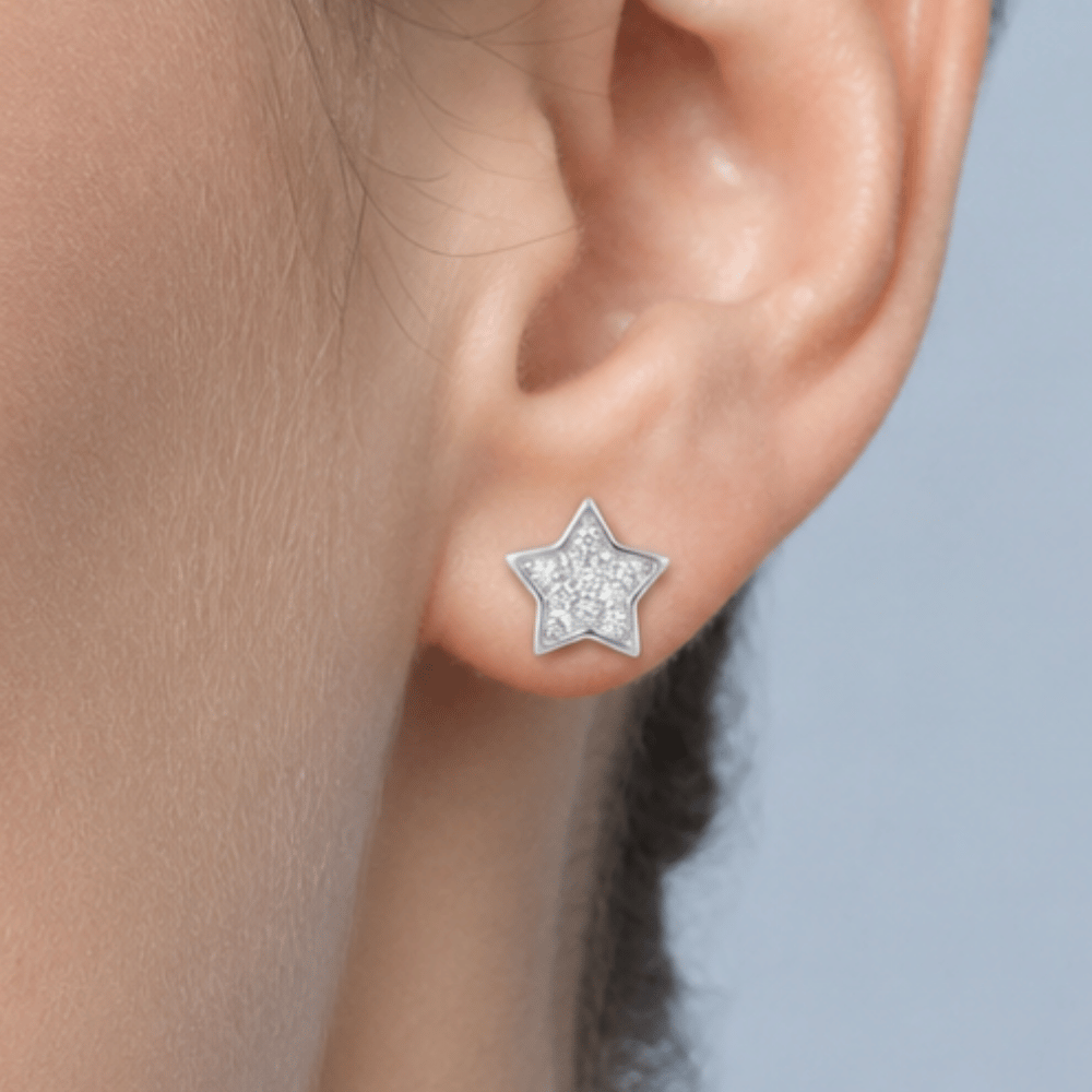 Rhodium Plated CZ Star Stud Earrings