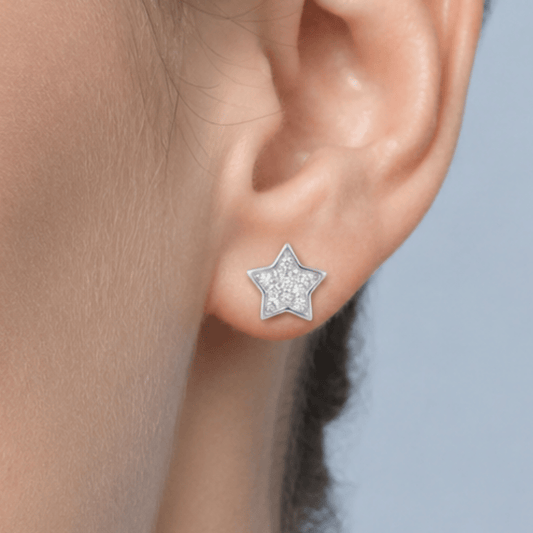 Rhodium Plated CZ Star Stud Earrings