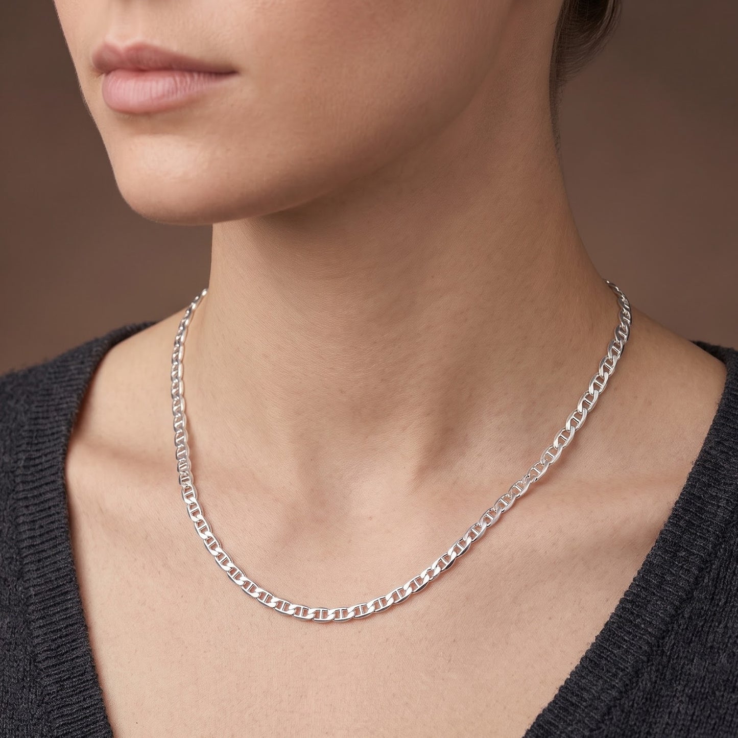 925 Sterling Silver Flat Marina Chain Necklace - 4mm