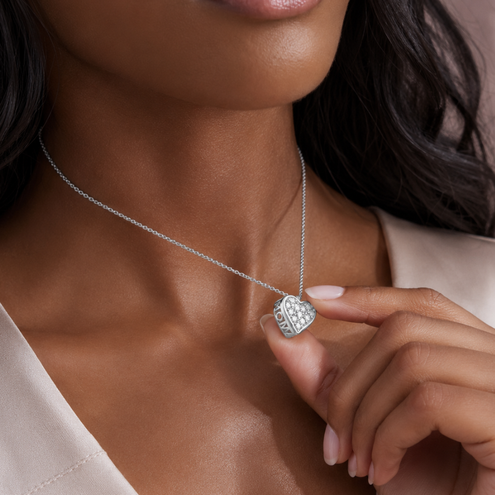 16" + 2" Pave CZ Heart "MOM" Necklace