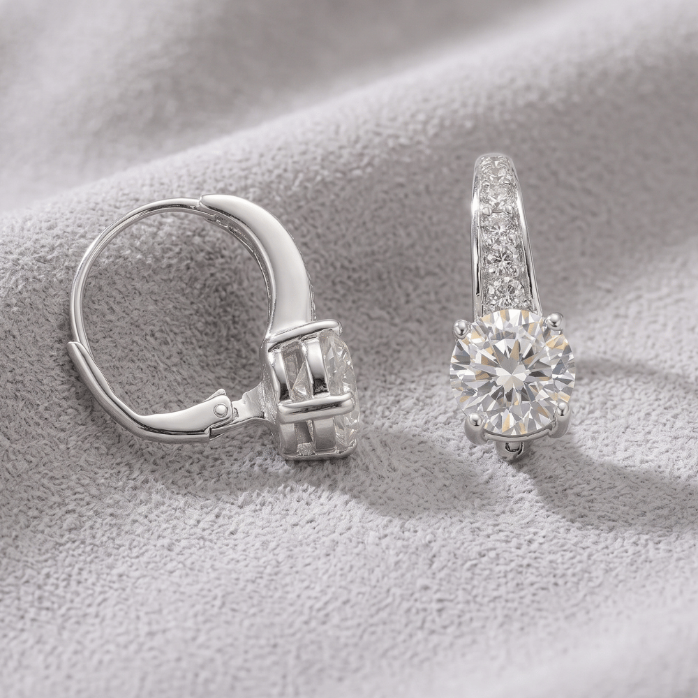 Rhodium Plated Graduated CZ Lever Back Earrings