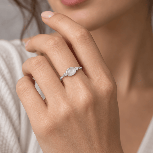 Dainty Oval Rainbow Moonstone Ring
