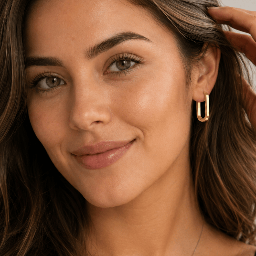 Stainless Steel Oval Square Tube Hoop Earrings