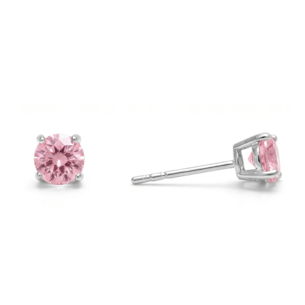 Rhodium Plated Birthstone Stud Earrings