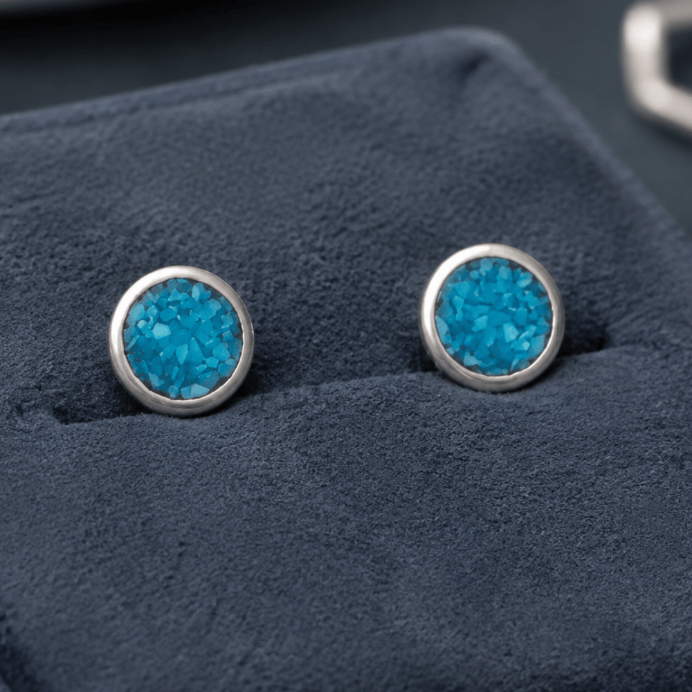 Oxidized 5.5mm Turquoise Chip Inlay Stud Earrings