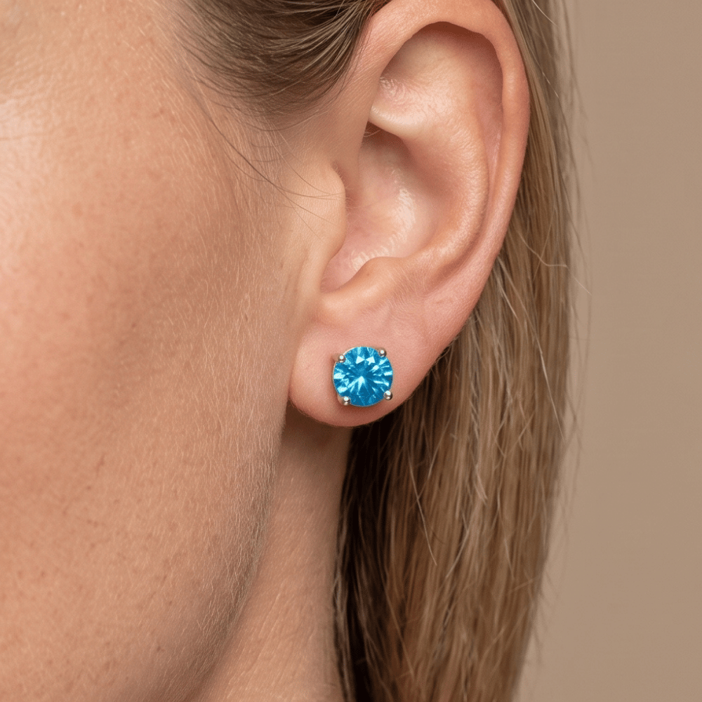 Rhodium Plated Birthstone Stud Earrings