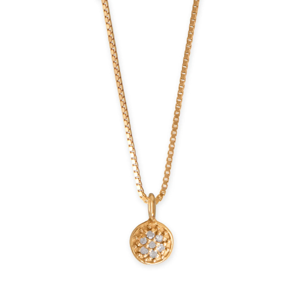 16" 14 Karat Gold Plated Diamond Studded Disc Necklace