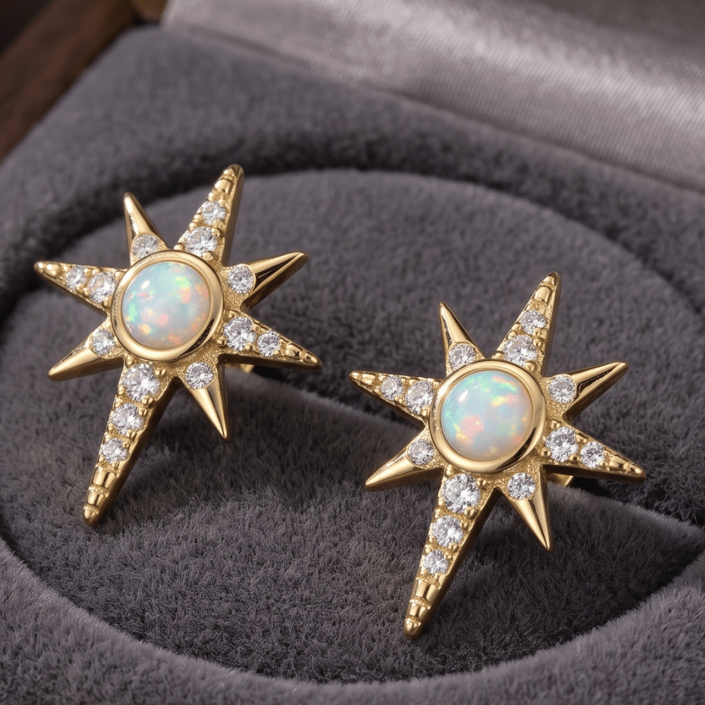 Synthetic Opal and CZ Northern Star Stud Earrings