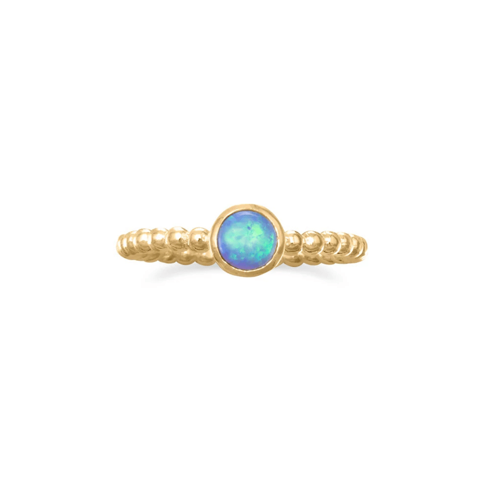 Round Synthetic Opal Ring - Blue Opal - Gold