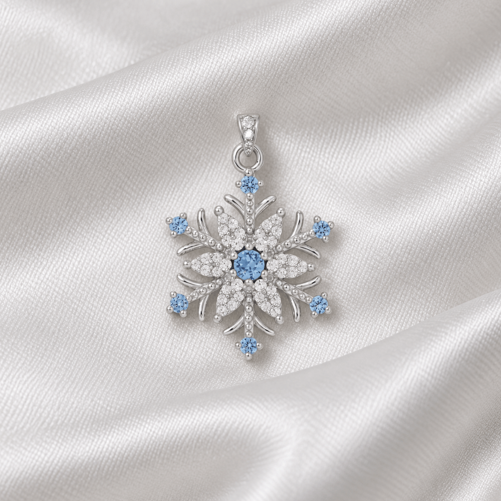 Blue and White CZ Snowflake Pendant